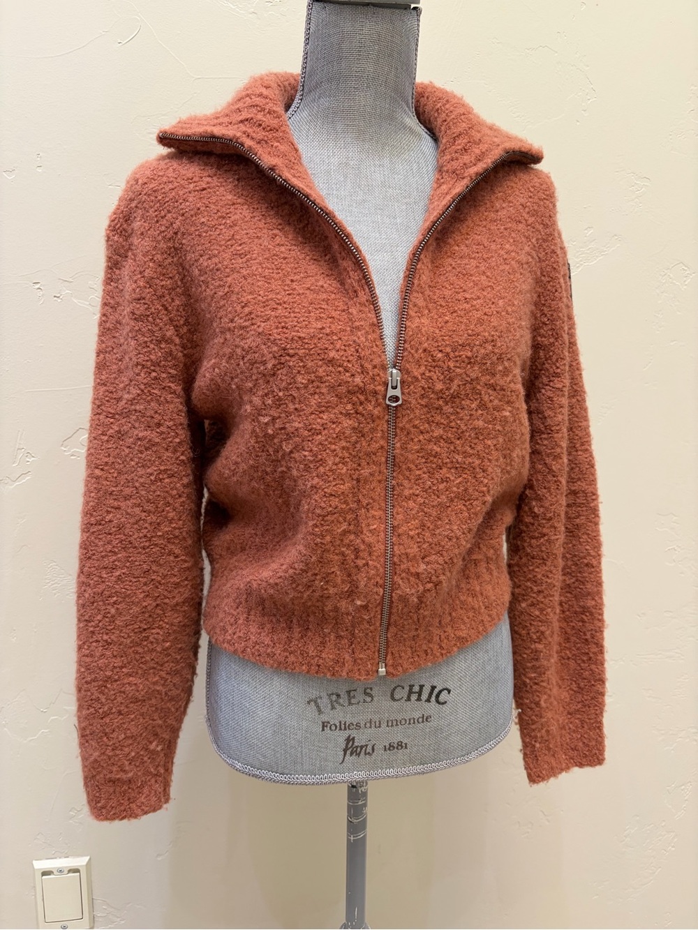Wilfred Free Alpaca Merino Wool Bouclé Zip-Up Jacket Rust Small